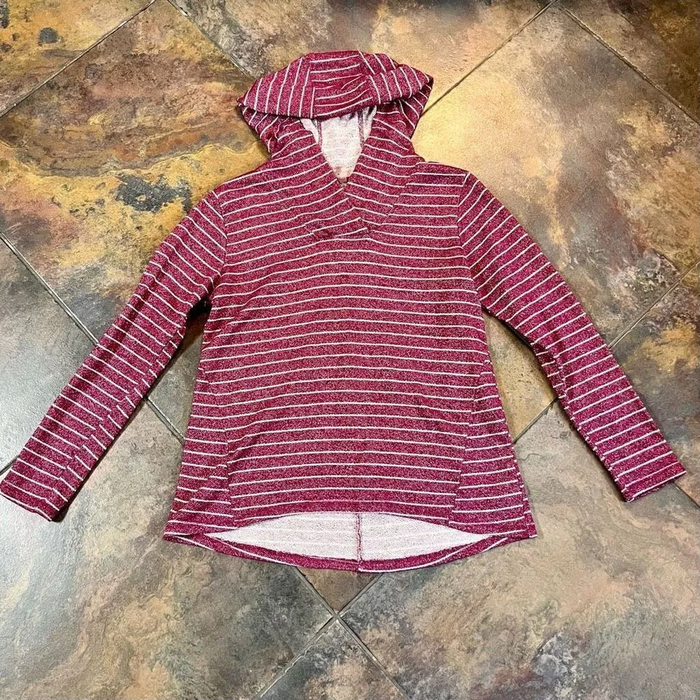 St. John’s Bay Medium Burgundy Red Striped Sparkly Hoodie Shirt - Image 4