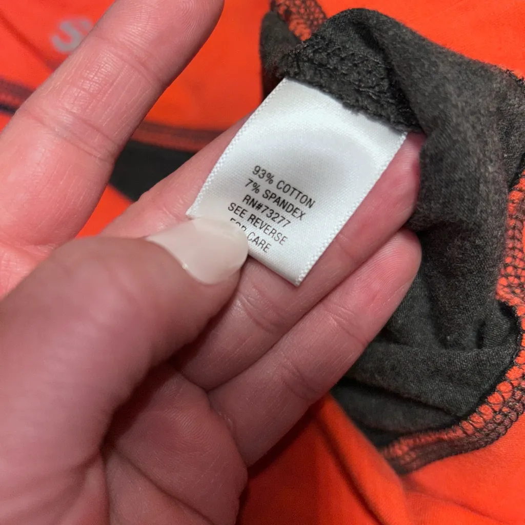 Vintage Y2K Fold Over Flare Yoga Legging Pants Hot Salmon Orange Sparkly Heart M - Image 5