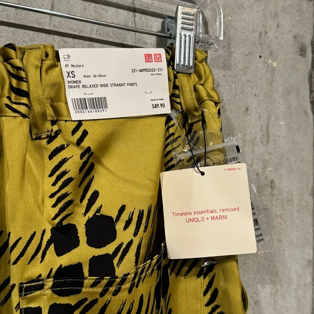 Marni x Uniqlo XS Mustard Drape Relaxed Baggy Wide Leg Pants Satin Comfort NWT Yellow - Image 9