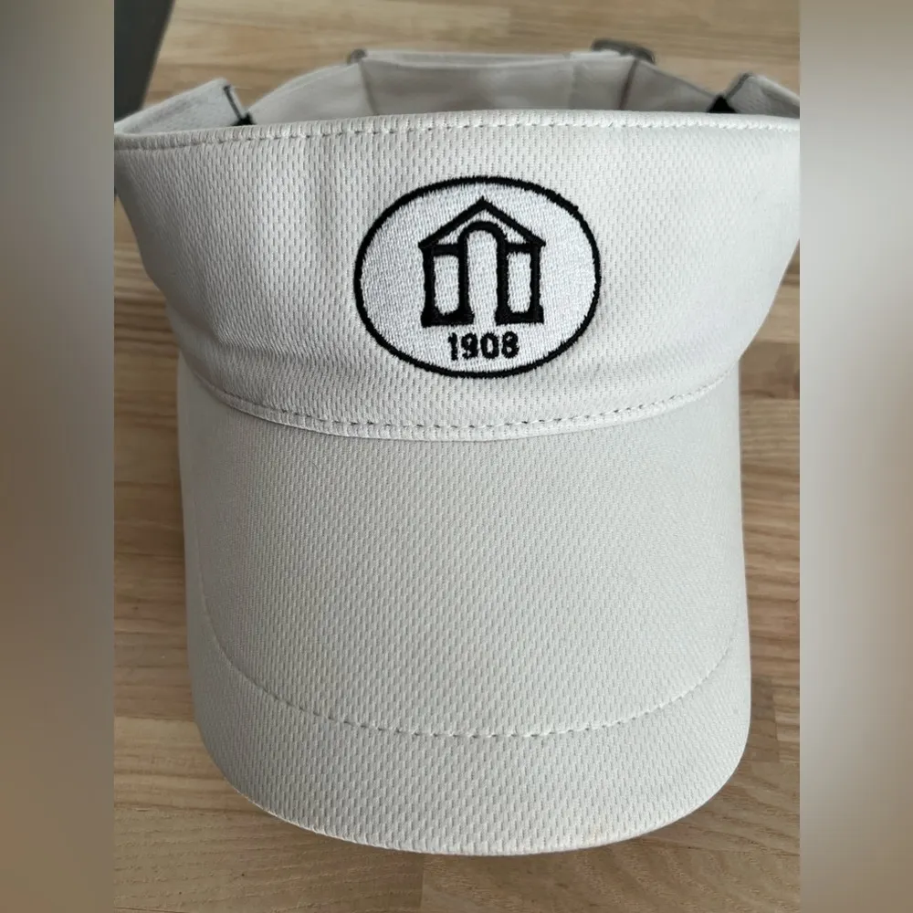 1908 Visor Hat White and Black Adjustable Buckle Back - Image 3