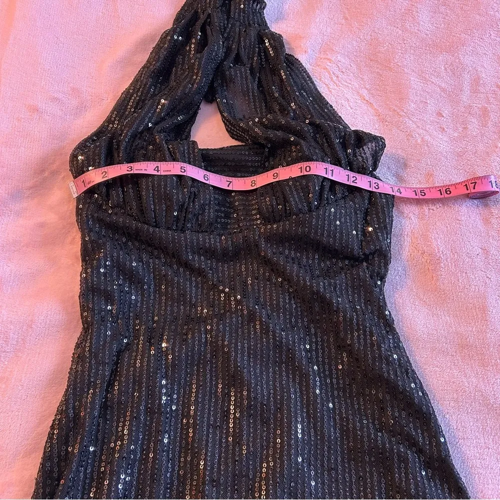 NWOT black sequined halter mini dress size 0 prom cocktail party dress - Image 7