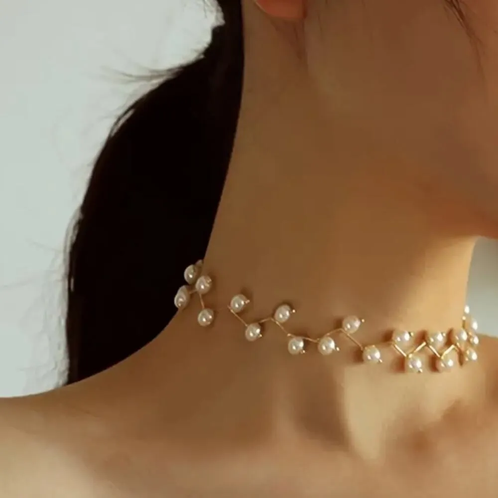 Bohemian Chic Faux Pearl Choker for Women Silver chain - Image 5