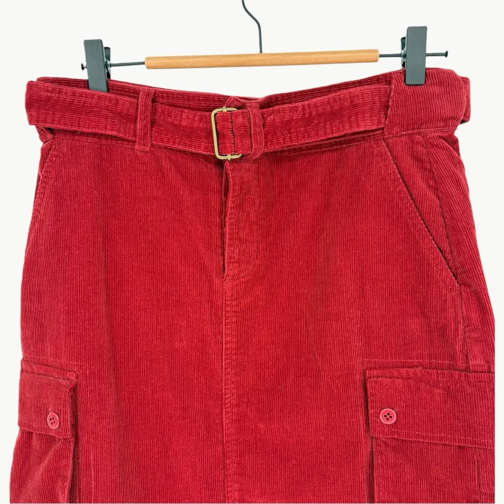 Vintage Y2K Ralph Lauren Blue Label Belted Corduroy Cargo Skirt | Sz 2 | Red - Image 5