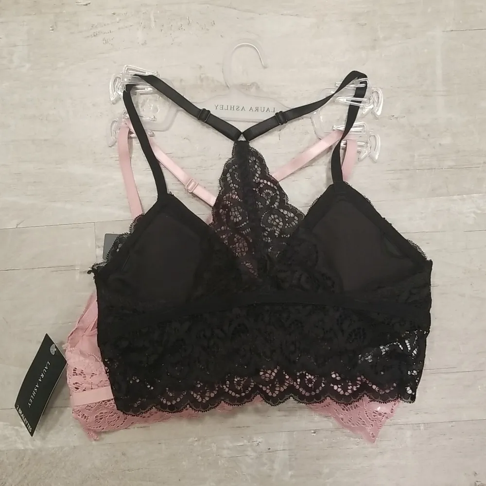 đź’•LAURA ASHLEYđź’• Lace Padded Bralettes 2PK Pink & Black Medium M NWT - Image 2