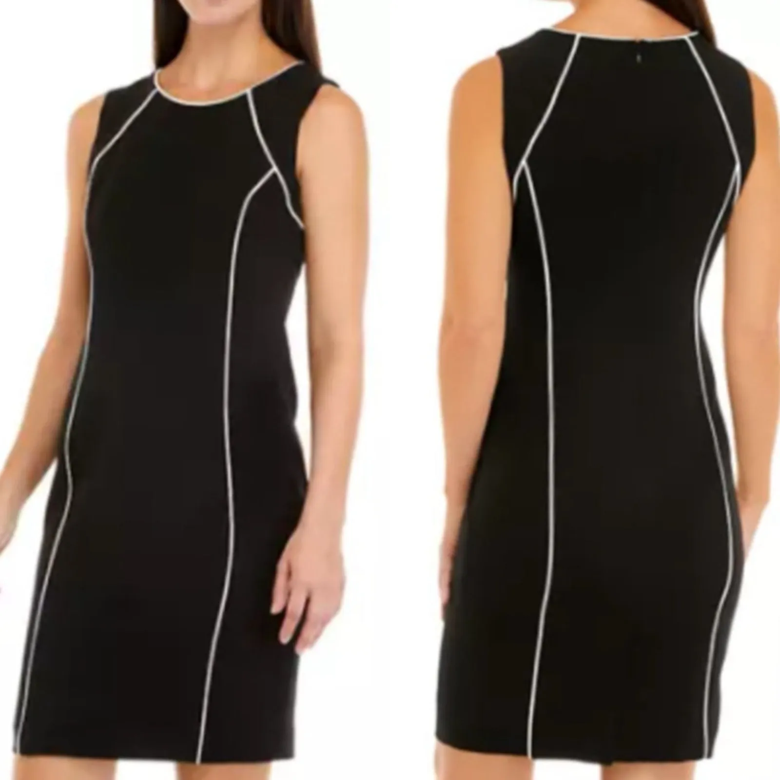 Kasper Sheath Dress Sleeveless Round Neck Black White Trim Women’s Plus Size 18 - Image 13