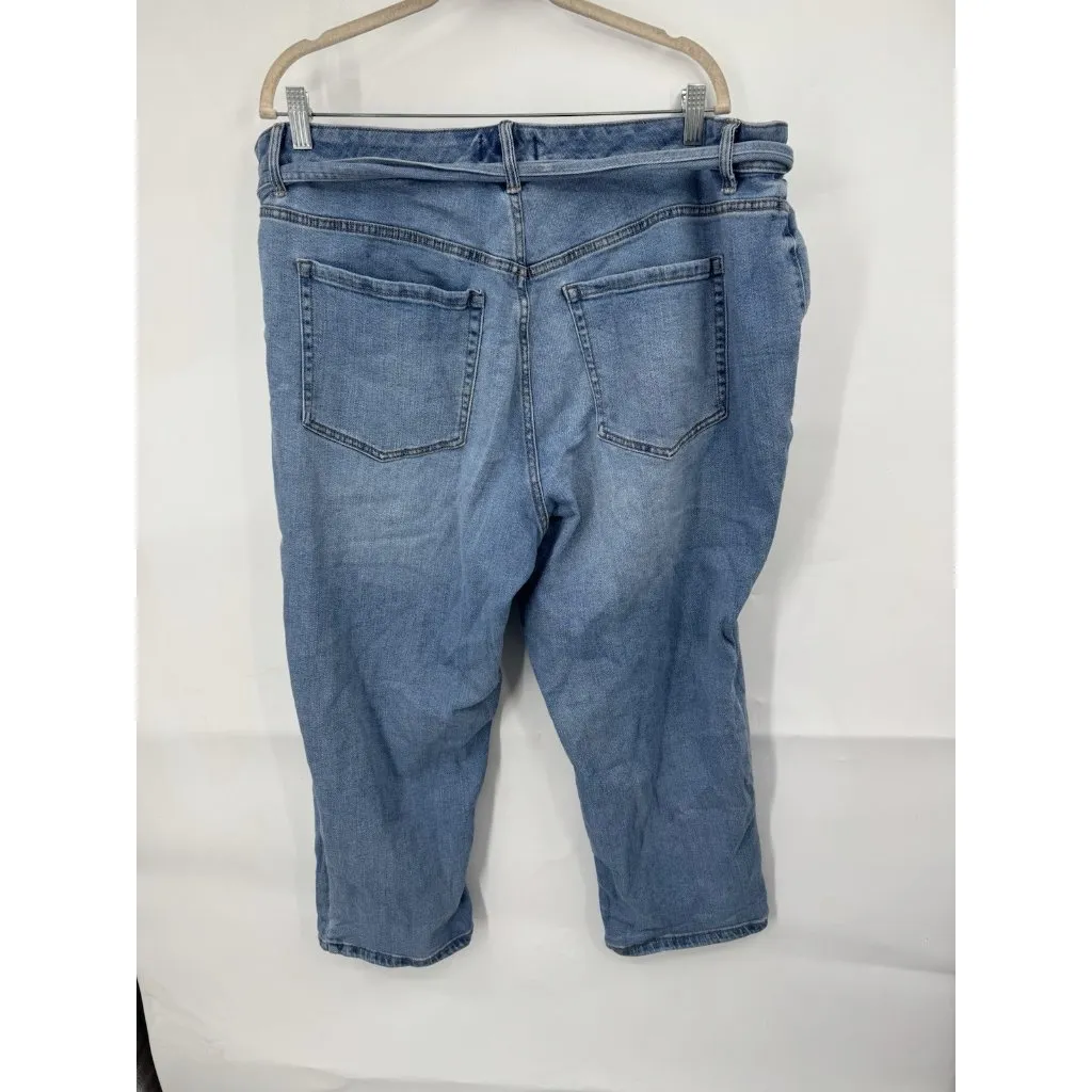 Lane Bryant Womens High Rise Straight Crop Jeans Sz 22 Blue Light Wash‎ Belted - Image 2