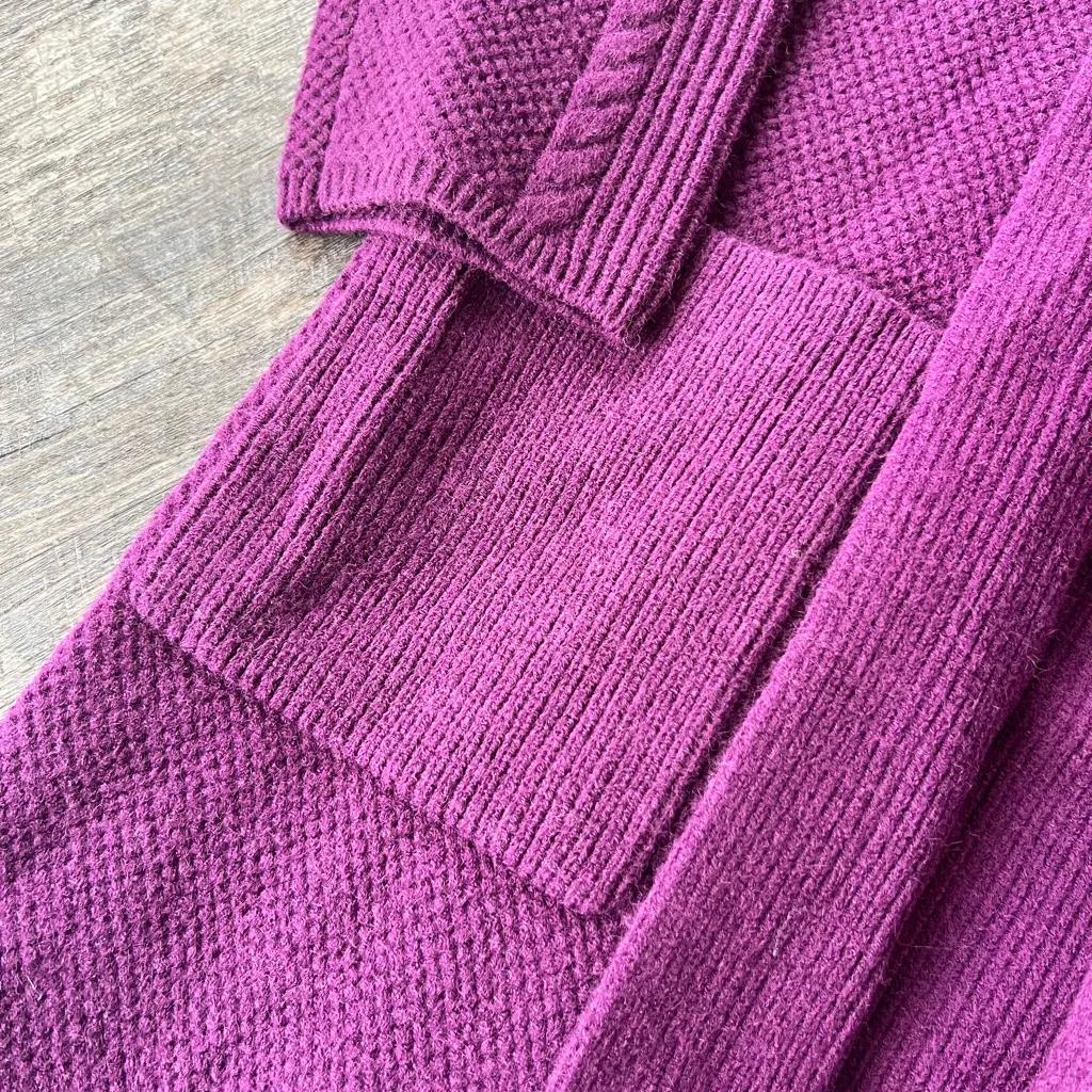 Ann Taylor Cozy Open-Front Long Cardigan Sweater in Rich Purple - Image 4