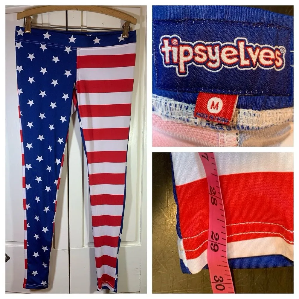 Tipsy Elves Leggings Womens Medium USA Flag Print Stretch Ski‎ Run Patriotic 4th - Image 2