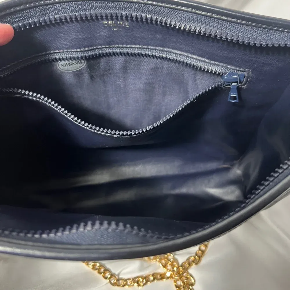 Celine Monogrammed Vintage Clutch Bag With Unbranded Chain Beige - Image 10