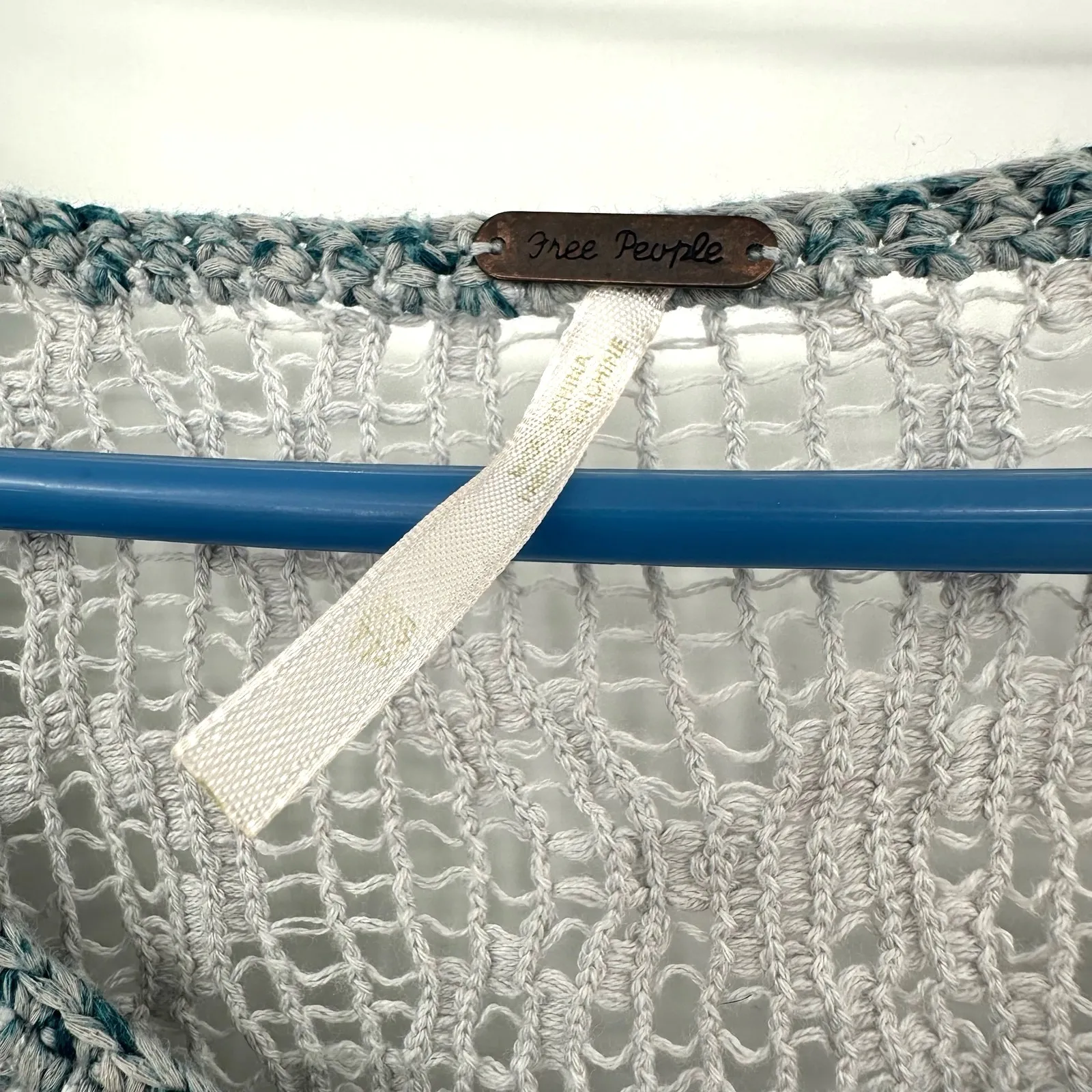 Free People Size XS Sweater Gray Lacey Crocheted Sheer‎ Back Stretch Pullover - Image 5