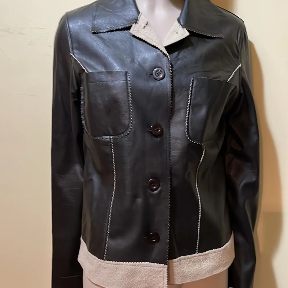 Women’s Buttons Leather Jacket - Image 2