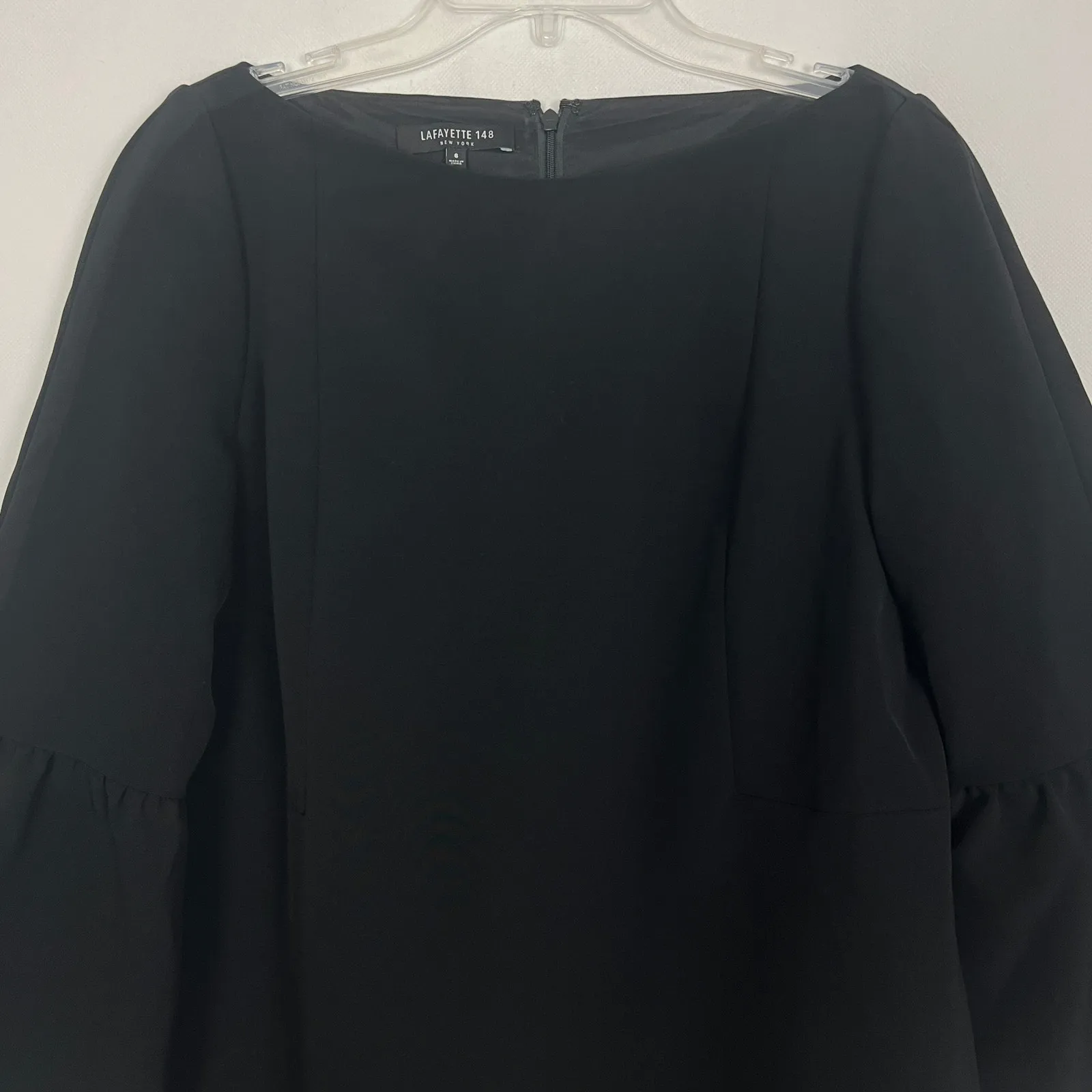 LaFayette 148 Marissa Shift Dress Womens 6 Bell Sleeve Party Cocktail Evening Black - Image 4