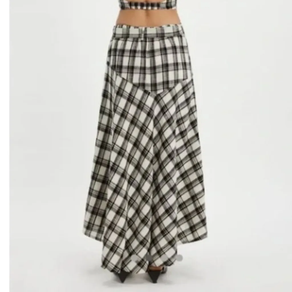 Free People After You Plaid Maxi Skirt, Black & White | Size Small - Image 2