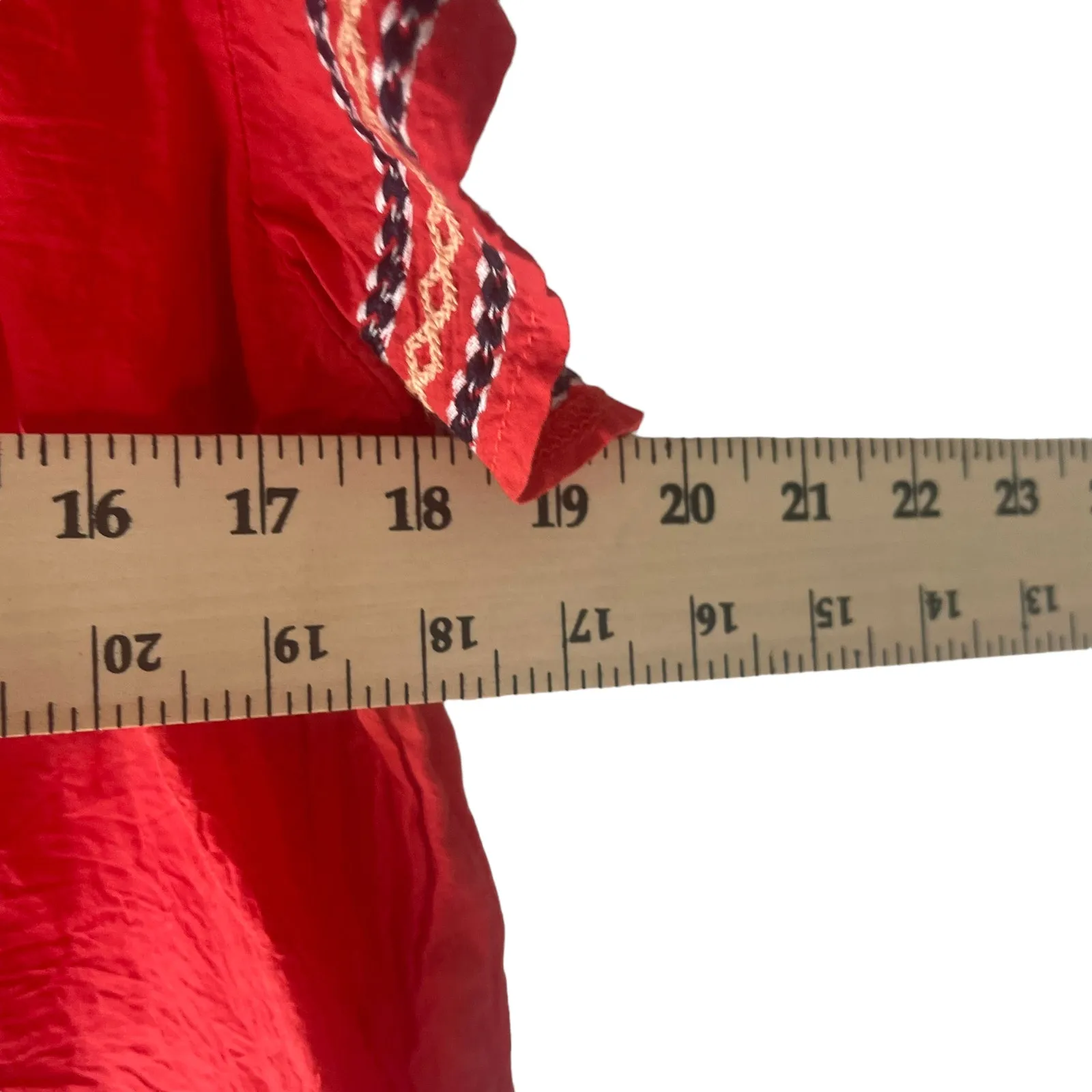 Ellison  Women's Size Large Red Embroidered Ruffled Sleeves‎ Blouse - Image 9