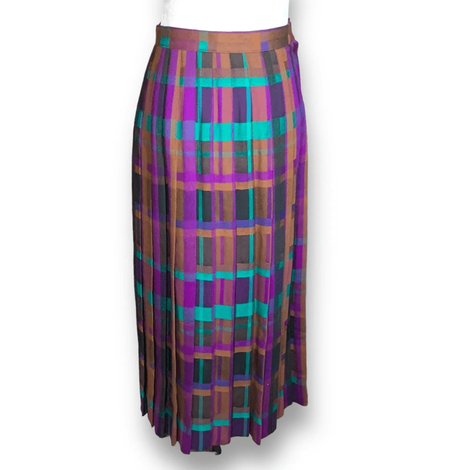 Christian Dior 80s Purple Plaid Wool Pleated Maxi Skirt Holiday Longline Classic - Image 11