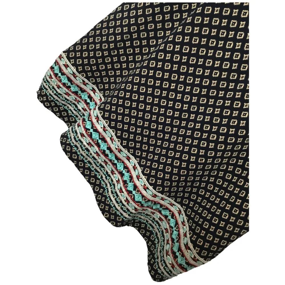 THML Faye Boho A Line Embroidered Halter V Neck Geometric Dress Navy L - Image 5