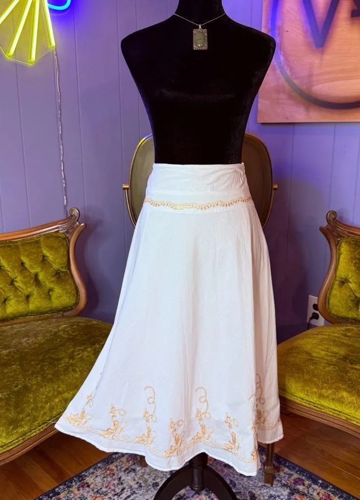 Vintage 90s Rene Margo Embroidered Beaded Skirt Size Small White - Image 3