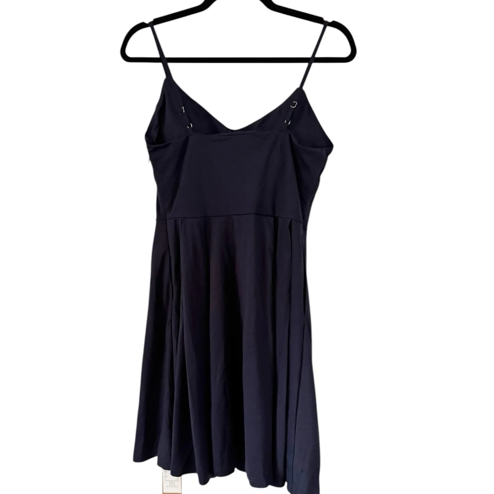 NWT OGL Navy Blue Bamboo V Neck Fit & Flare Mini Brami Dress Pockets Size Medium - Image 3