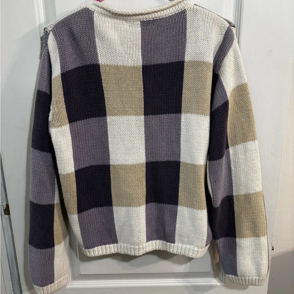 Dressbarn Women's Checkered Sweater - Cream, Purple, and Tan size Large - Image 7