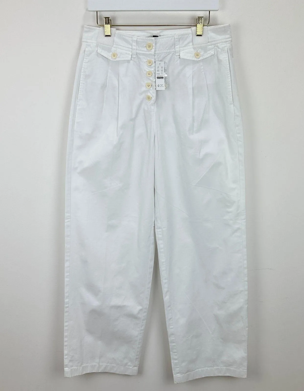 J.Crew Pleated Button Front Pant Chino White High Rise Straight Leg US 8 NWT - Image 6
