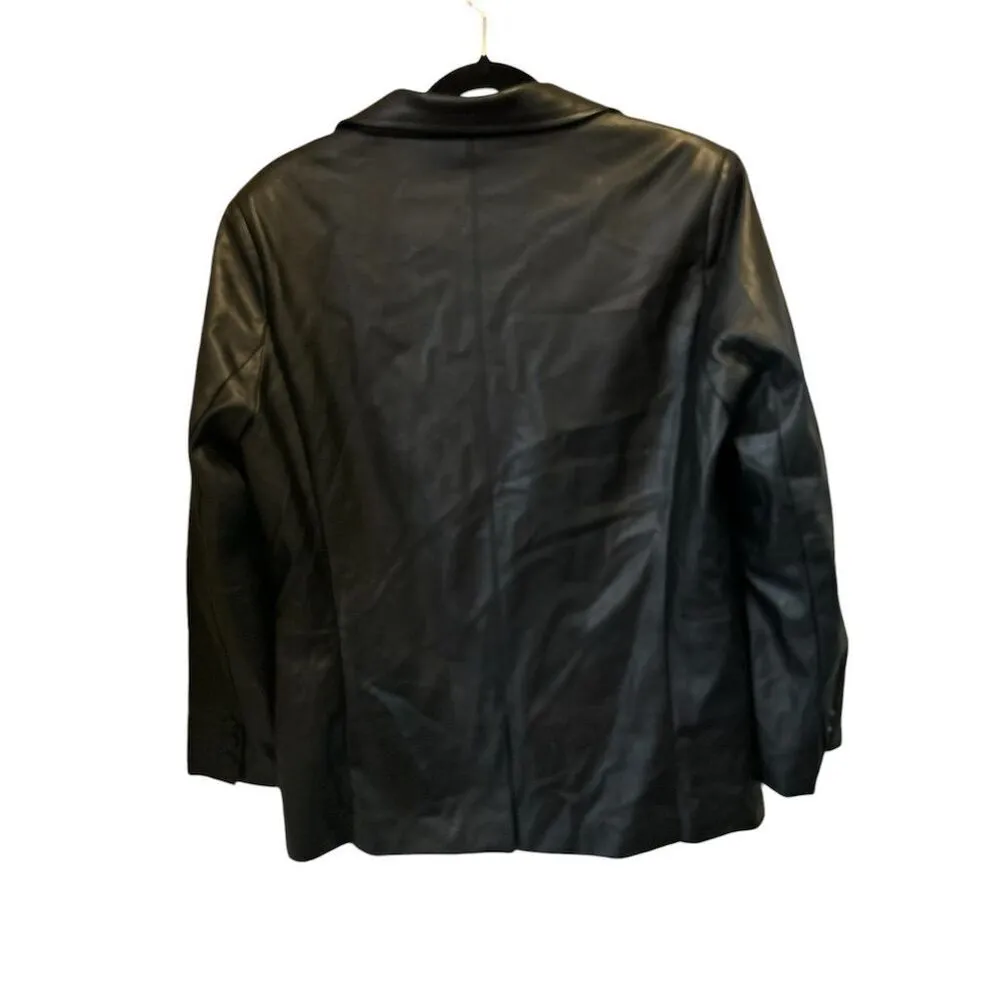 Evereve Women's Black Leather Jacket Size L Mid-Length Button-Up‎ - Image 2