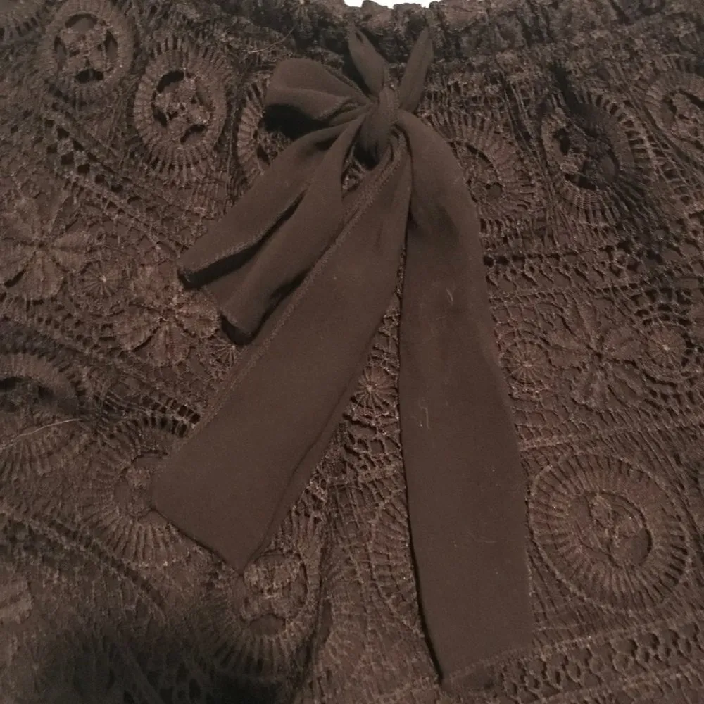 Black Crochet Shorts with Bow Tie Front - Image 2