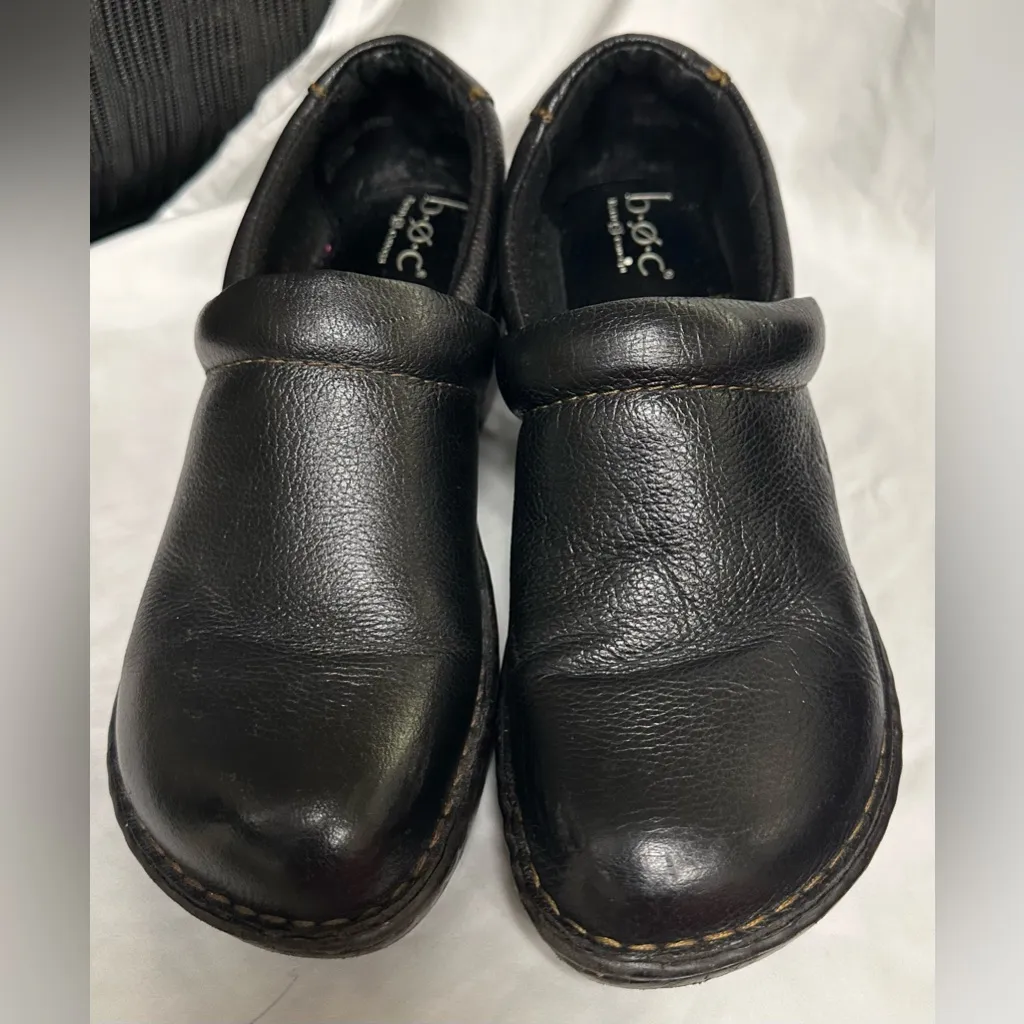 BOC Born Shoes Womens 9M‎ Clogs Slip On BC3632 Black Leather Comfort Wedge Heels Size 9 - Image 3