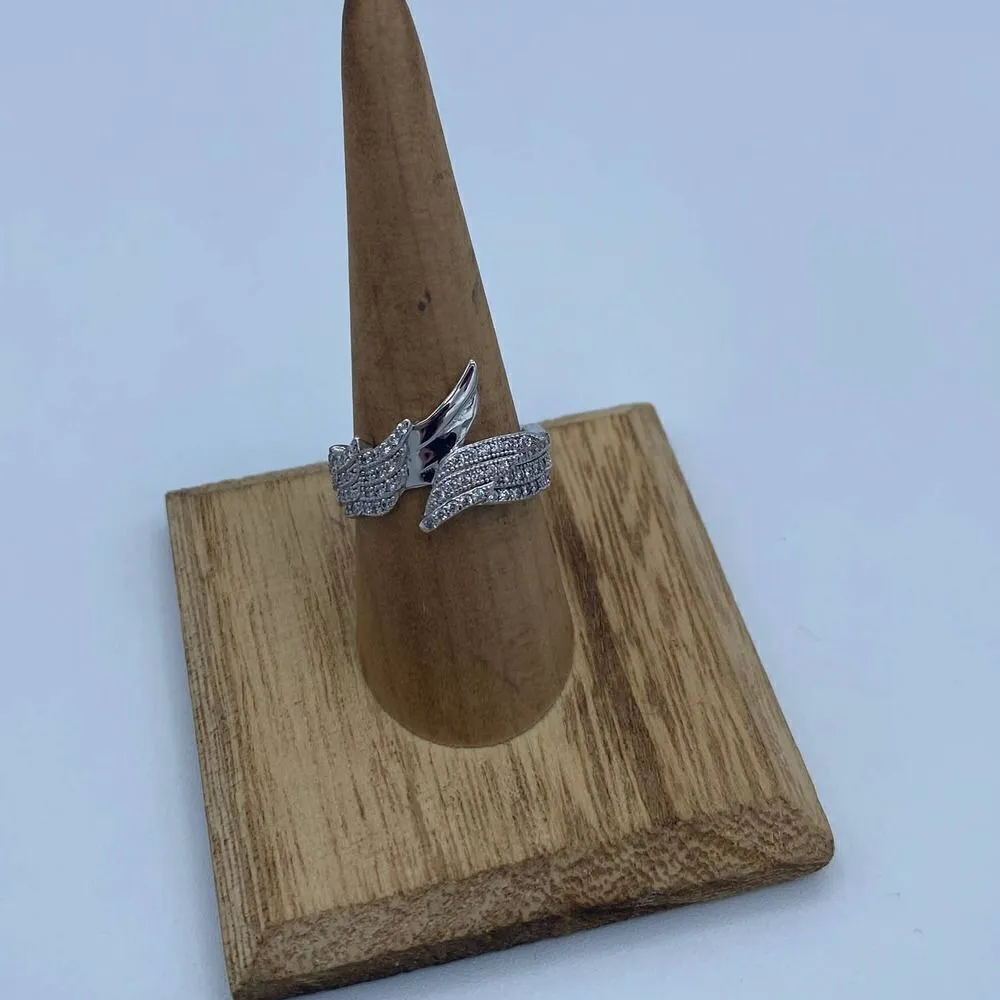 Angel Wings Pave Set CZ Sterling Silver Ring Size 8 - Image 4