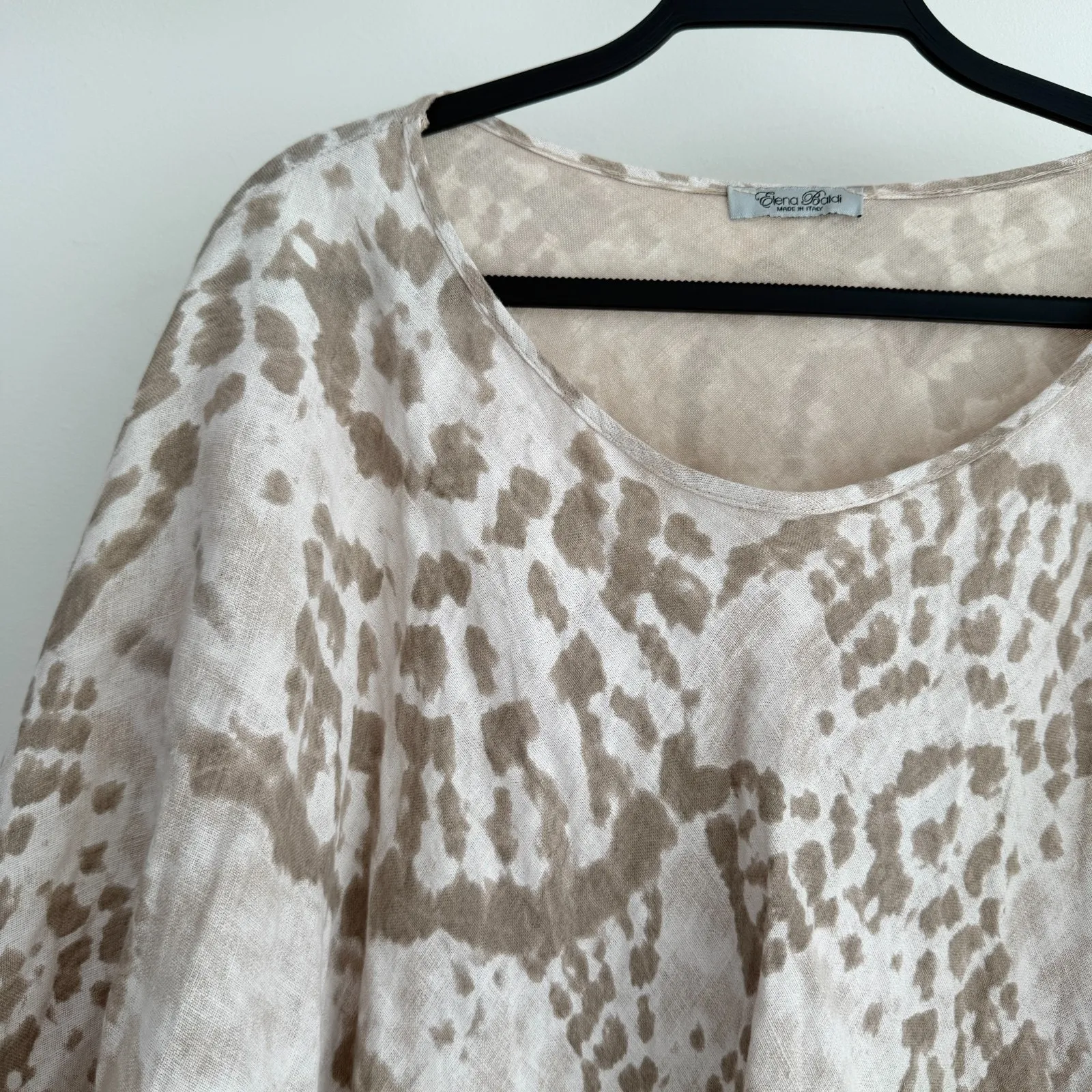 Elena Baldi 100% Linen Poncho Caftan One Size Made In Italy Lagenlook Boho Tan - Image 3