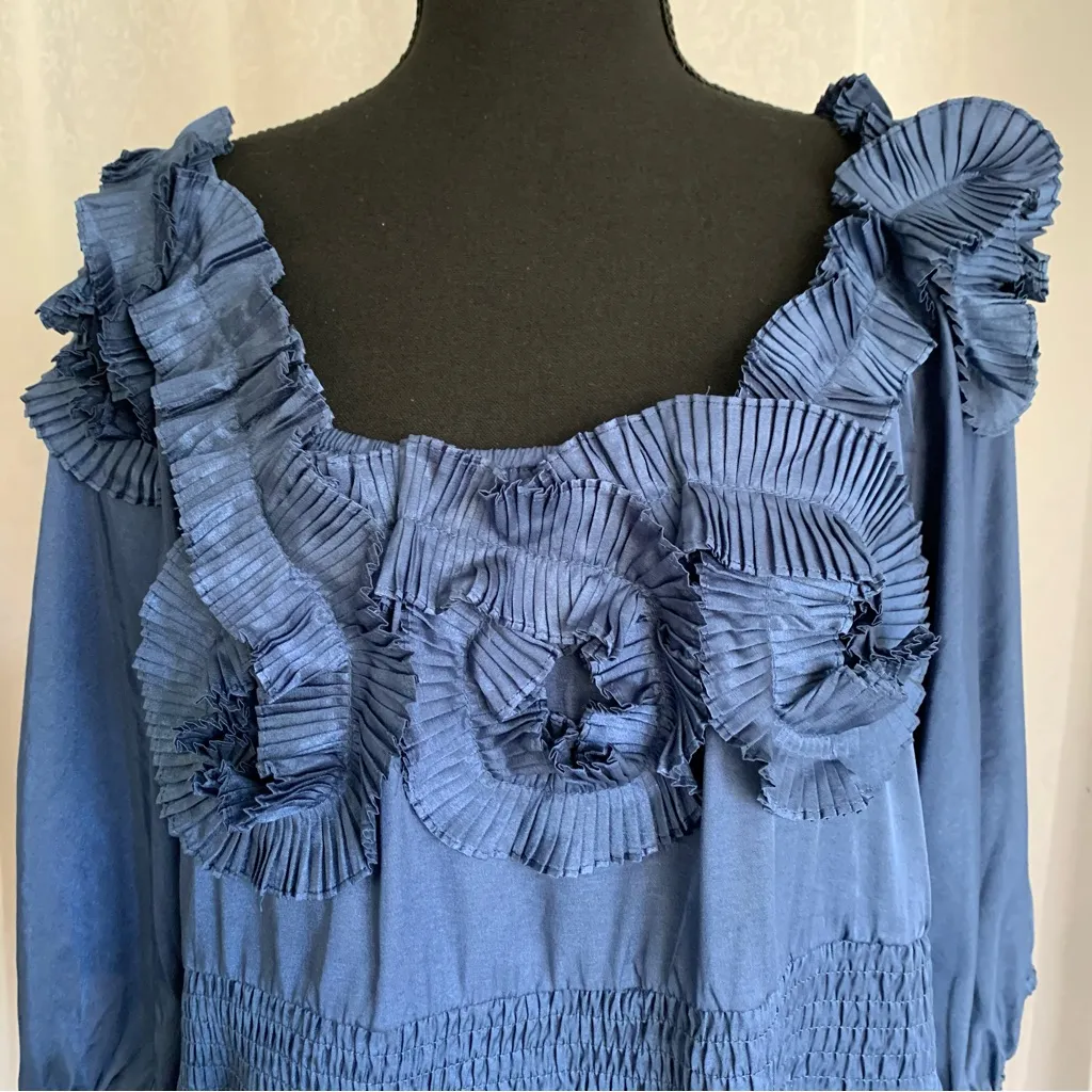 COTTON Ruffle Mini Dress Sz: L - Image 3