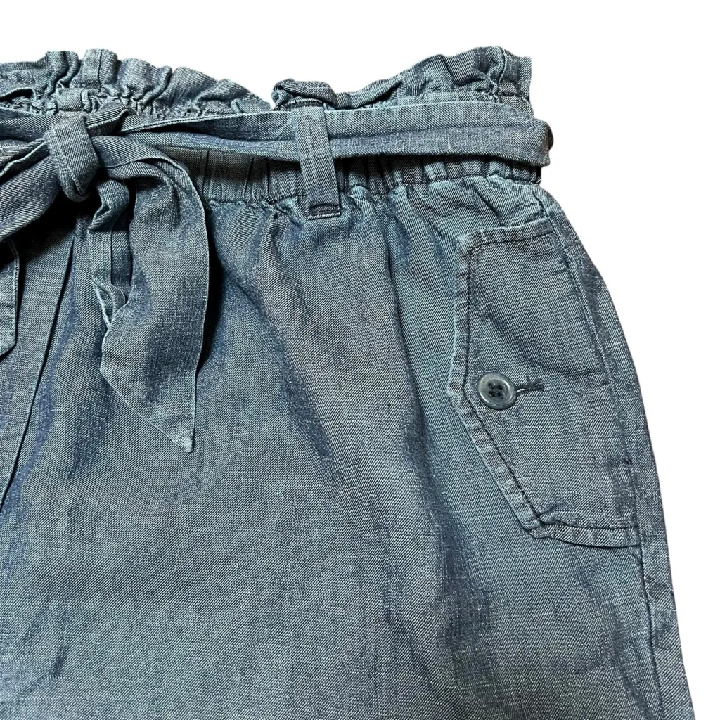 TRINA TURK Serenity High Waist Paper Bag Shorts Linen Blend Chambray Sz Large - Image 5