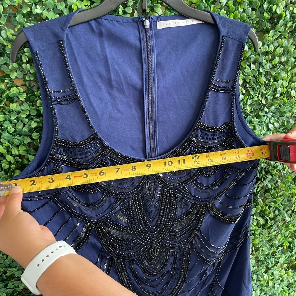 Susana Monaco - Navy Blue W/ Black Beaded Embellished Sheath Dress - NWOT - Image 11