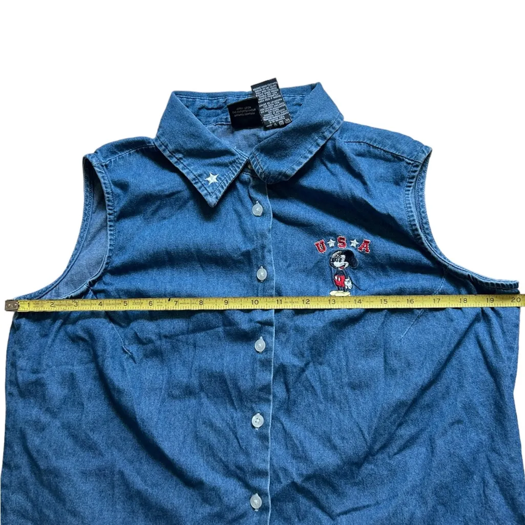 Vintage Mickey Unlimited Jerry Leigh Large Sleeveless Denim Chambray Disney Top‎ - Image 3