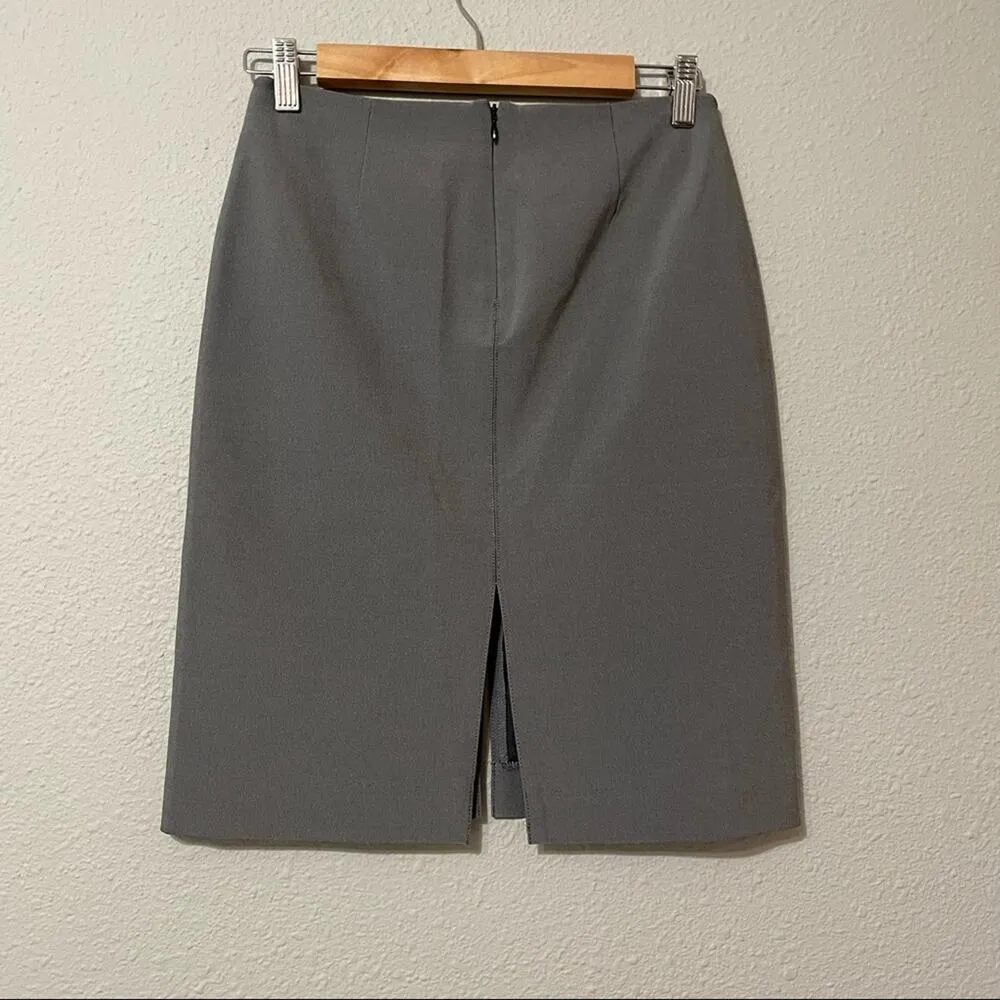 Bebe Grey Stretch Front & Back Slit Dark Academia Pencil Skirt Womens 4 Preppy - Image 3