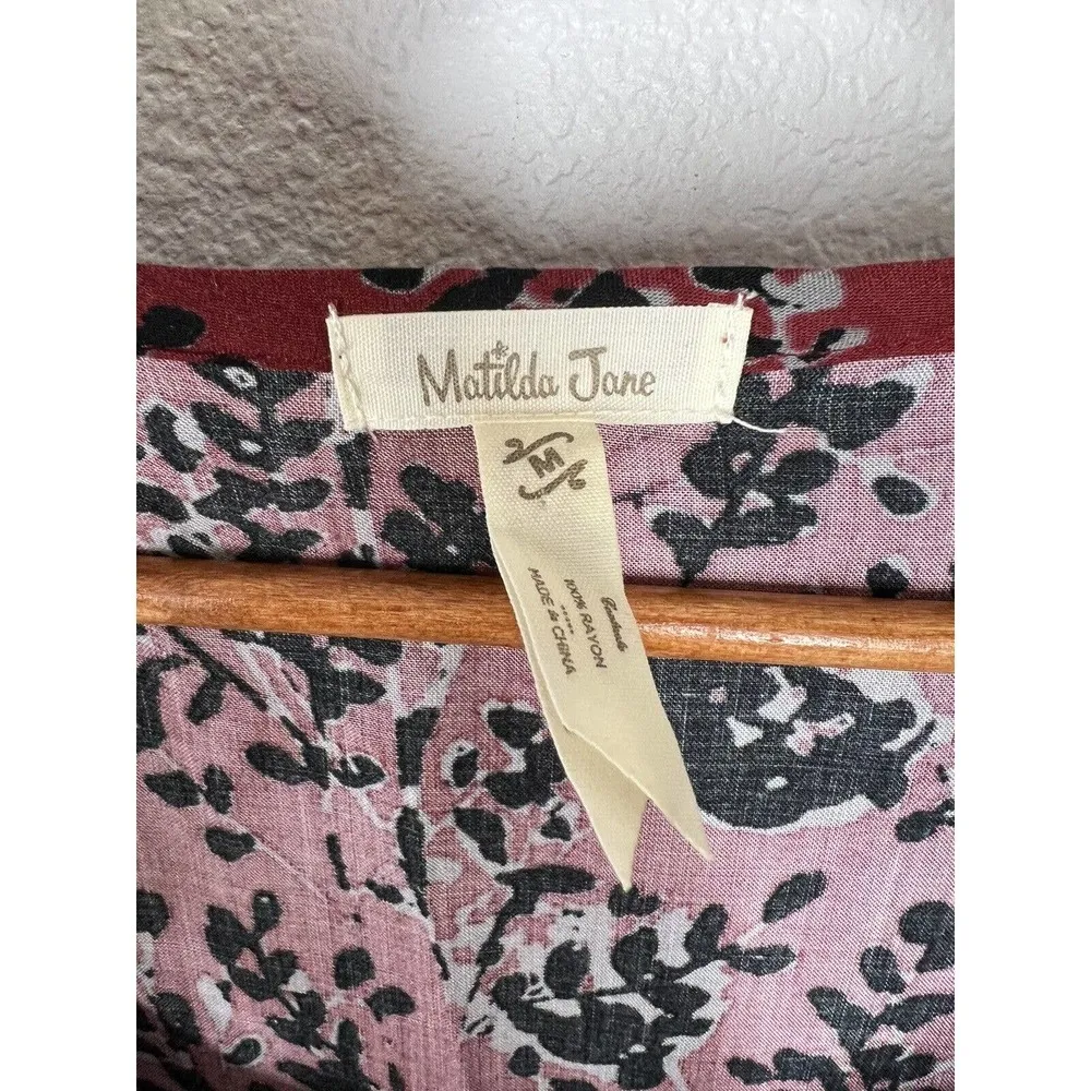 Matilda Jane Helena Tiered Flapper Dress Medium M Floral Knit Flutter Sleeves - Image 2