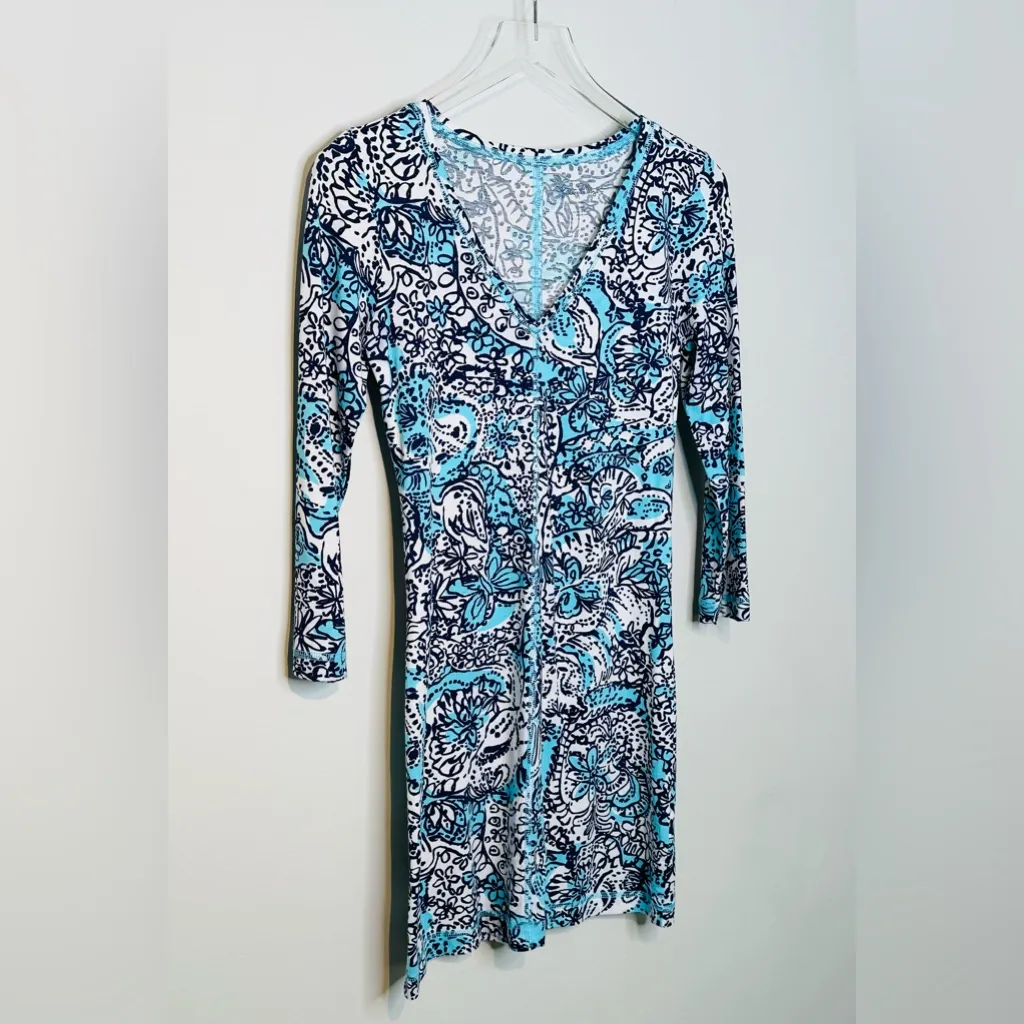 Lilly Pulitzer Hippy Hippy Shake Shorely Blue White Print Cotton Dress Size XS - Image 4