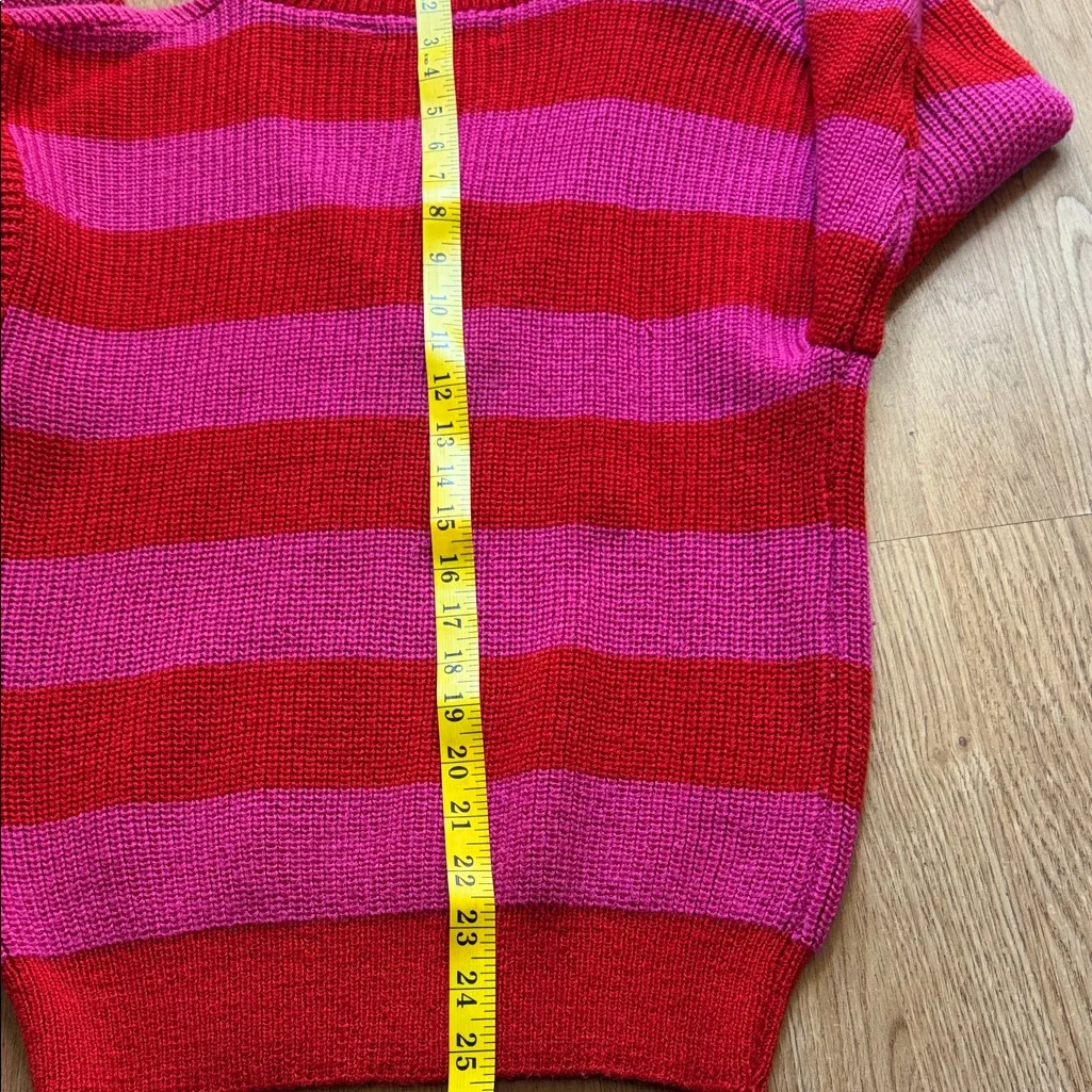 Vibrant Red and Pink Striped Women's Turtleneck Sweater - Image 4