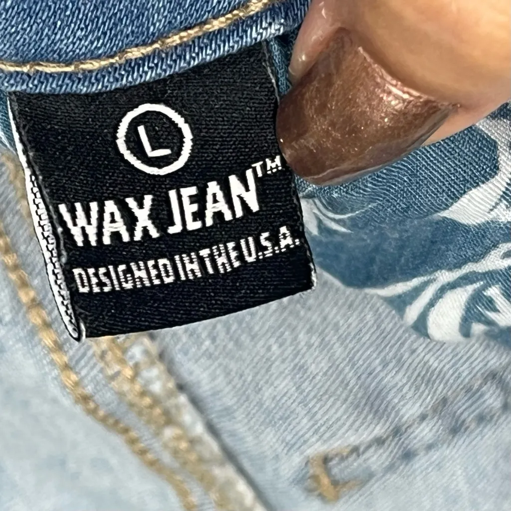 Wax Jean Distressed Frayed Hem Bleach Wash‎ Floral Oversized Pockets Mid-Rise(L) - Image 5