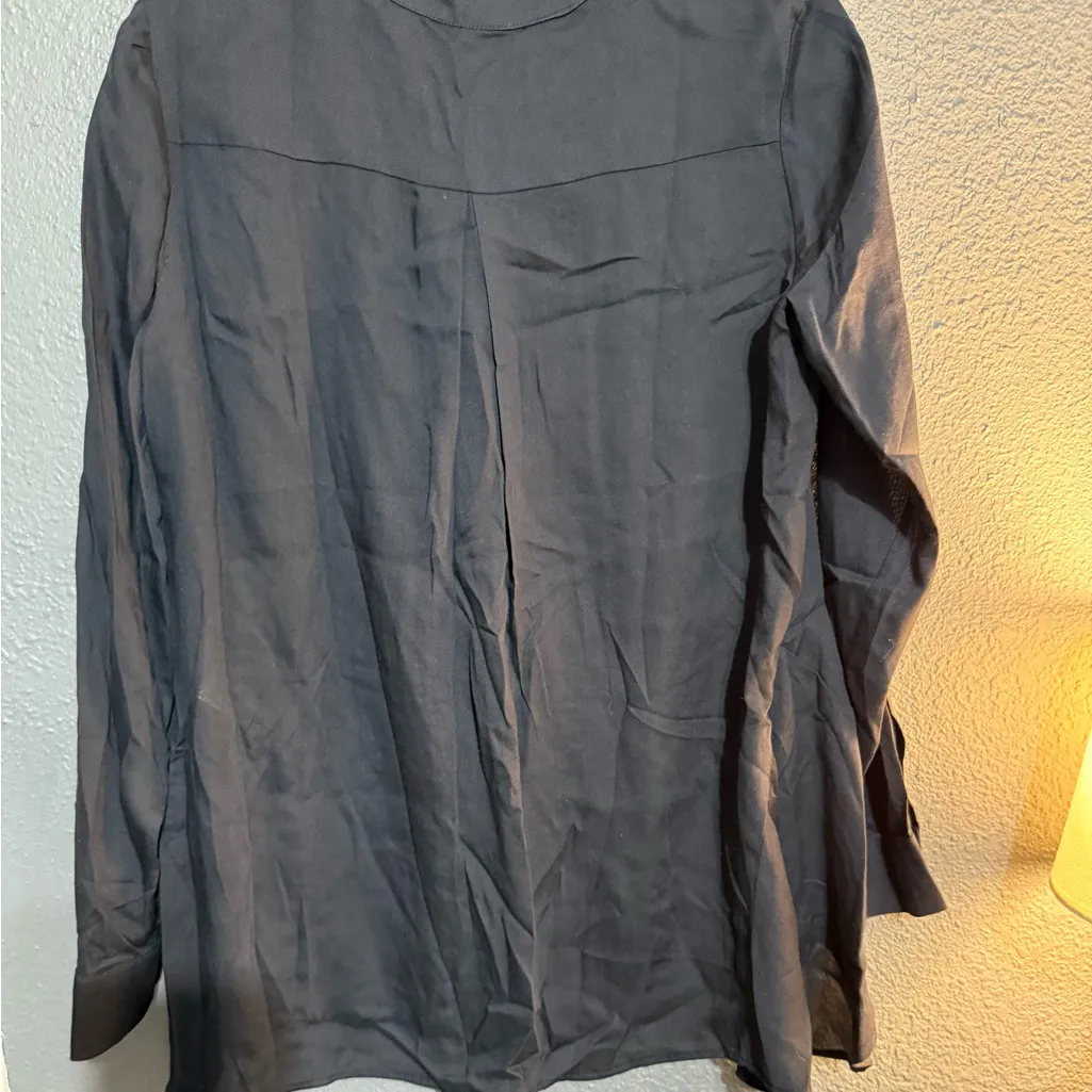 NWT Harshman Ornella Tunic Navy Blue Long Sleeve Mandarin Collar Button Down top Size M - Image 6