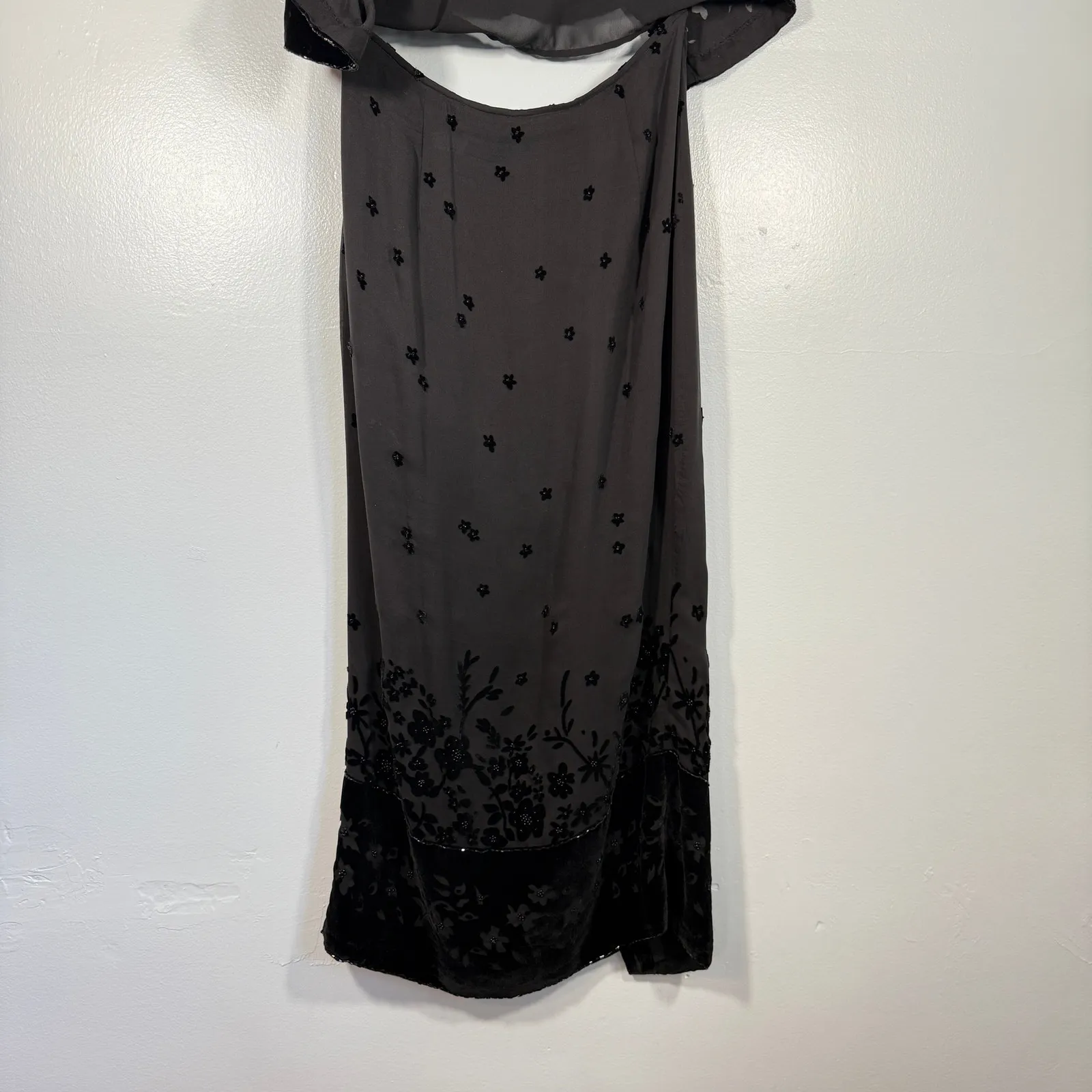 Vintage Black Silk Velvet Burnout Two Piece Set Sheer Sequin Y2K 90s Size 6 - Image 7