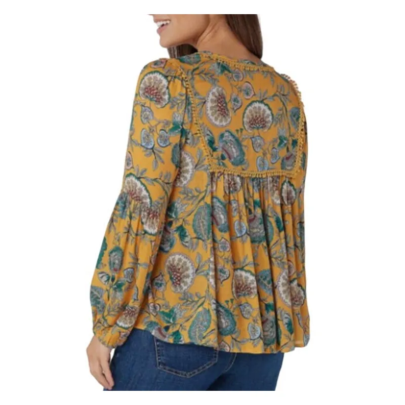 Haute Hippie Shirt Womens Medium Yellow Floral Flower Avery Blouse Bloomcore - Image 11