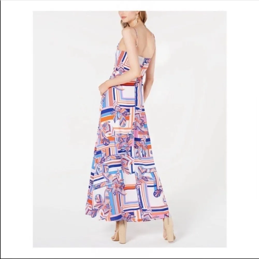 Foxiedox Kai Chiffon Maxi Dress Geometric Floral Stripe Multi Print XS - Image 5