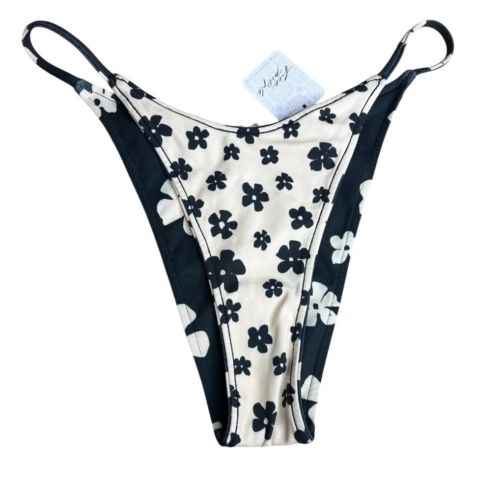 Free People x Zulu & Zephyr Black Bone String Brief Bikini Bottoms 6 Floral NWT - Image 3