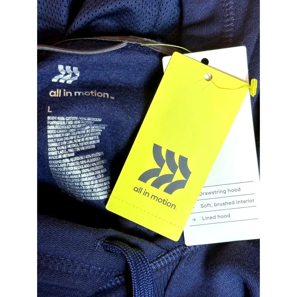 Unisex All in Motion Drawstring Hood Kangaroo Pouch Zip Up Hoodie Blue L - Image 9