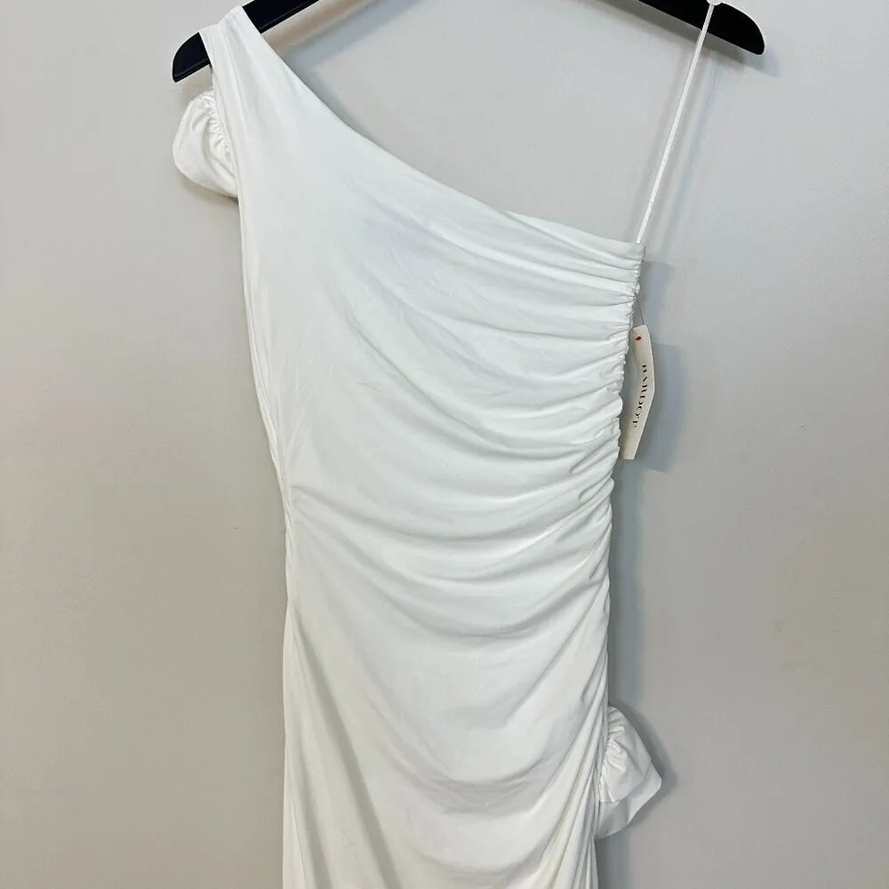 BARDOT Lilita Rosette One-Shoulder Stretch Jersey Midi Dress in Orchid White XS - Image 10