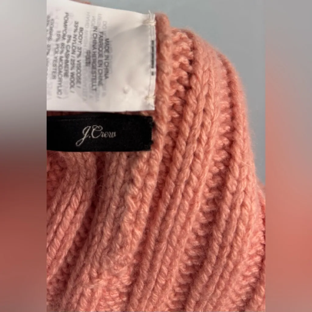 J. Crew Woman’s Ribbed Knit Pom-Pom Ski Hat in Peach - Image 8