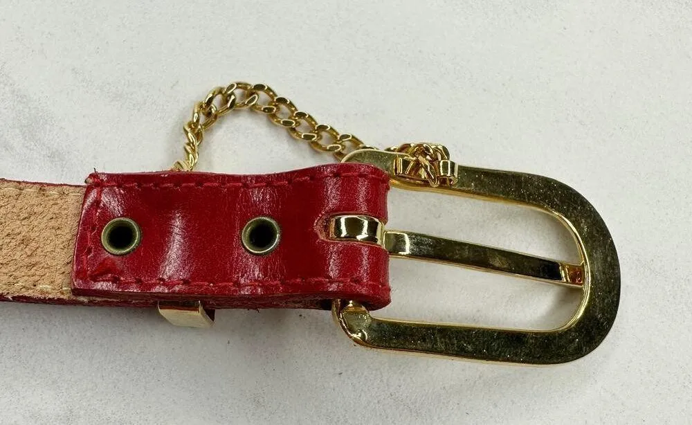 Vintage Red Skinny Full Grain Cowhide Leather Belt Size Small S Womens - Image 5