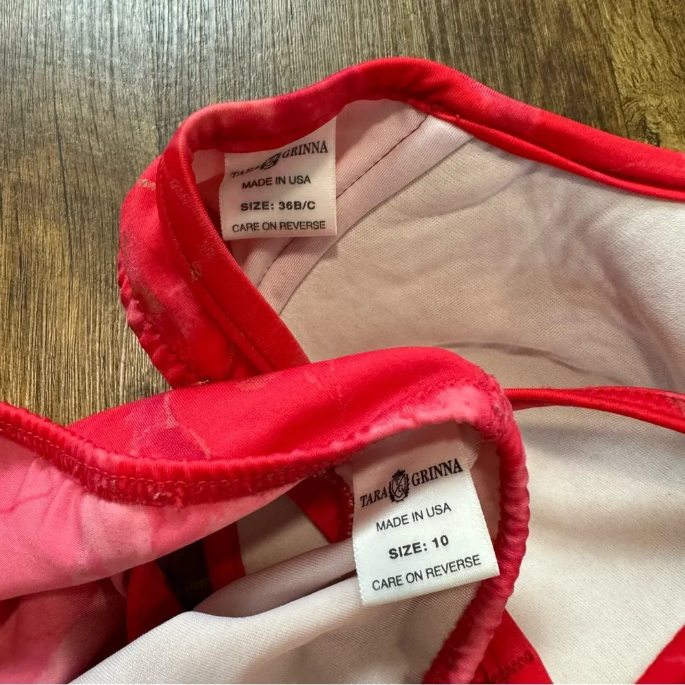 Tara Grinna Womens Bikini Set Sz 10 / 36B/C Red Gold High Cut - Image 11