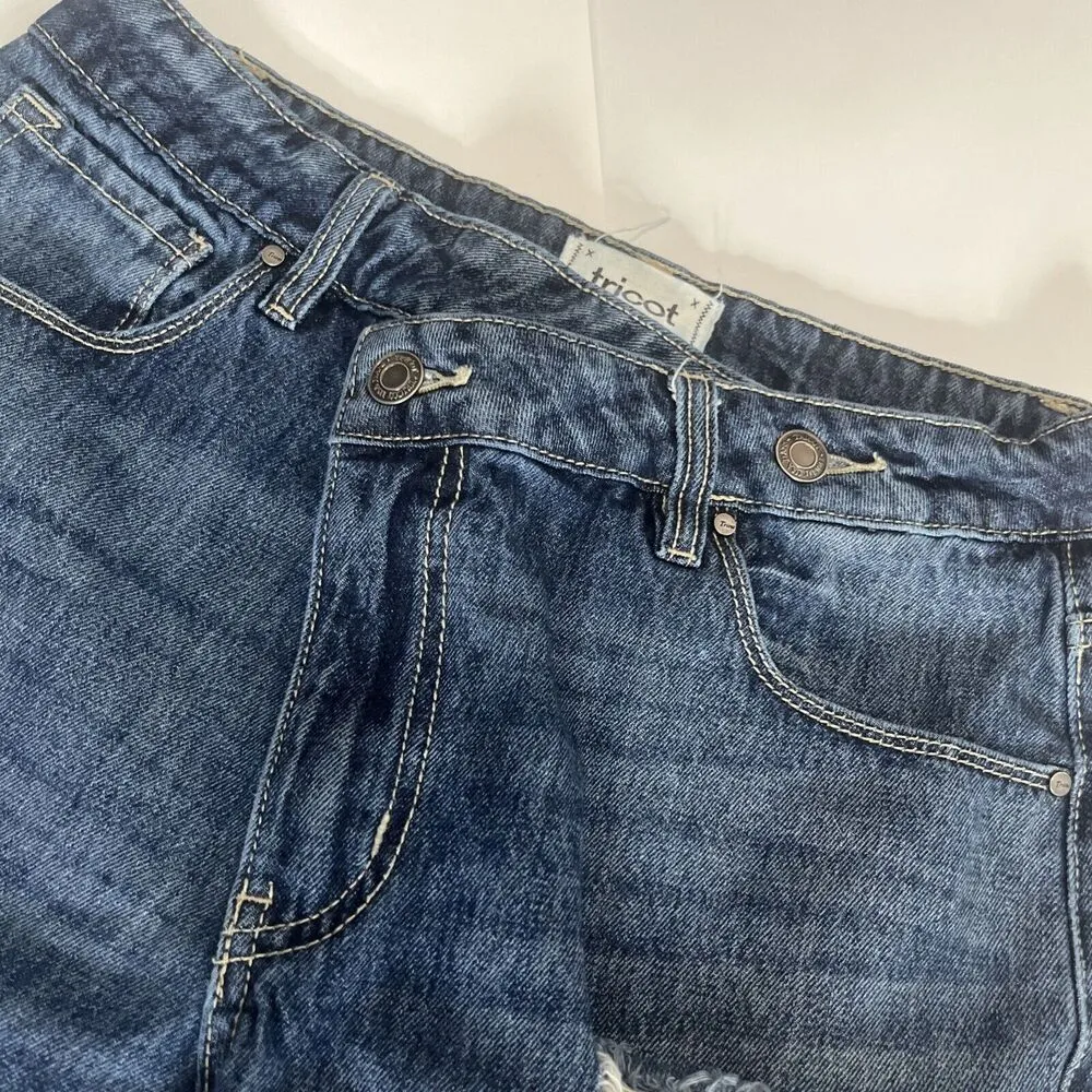 Sz 1 ASOS Tricot Crossover Distressed Jeans Frayed Hems High Rise - Image 4
