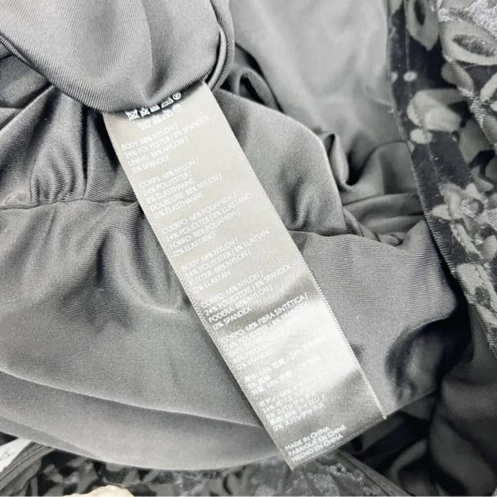 Saylor Black Velvet Burnout Romper Floral Belted Long Sleeve Anthropologie XS - Image 8